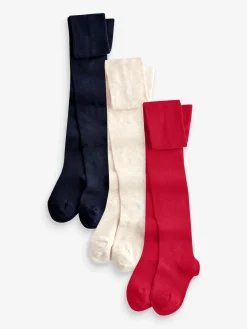 Sale Next Rouge Navy Bleu et Cream - Lot de 3 paires de collants en coton riche