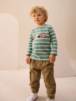 Best Next - T-shirt appliqué à manches longues (3 mois-7 ans) Safari à rayures vertes/blanches