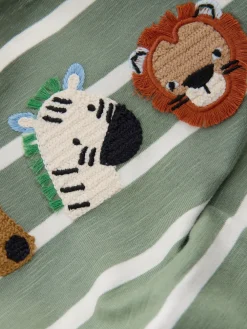 Best Next - T-shirt appliqué à manches longues (3 mois-7 ans) Safari à rayures vertes/blanches