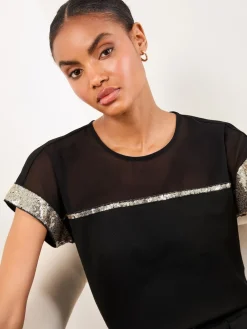 Clearance Lipsy Sequins Or en maille Noir - T-shirt col rond