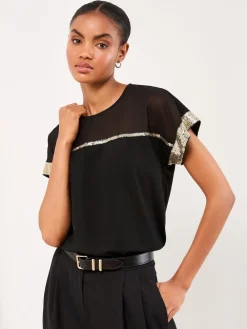 Clearance Lipsy Sequins Or en maille Noir - T-shirt col rond