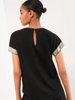 Clearance Lipsy Sequins Or en maille Noir - T-shirt col rond
