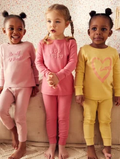 Clearance Next Slogan rose/jaune - Lot de 3 pyjamas confortables imprimés (9mois à12ans)