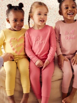 Clearance Next Slogan rose/jaune - Lot de 3 pyjamas confortables imprimés (9mois à12ans)
