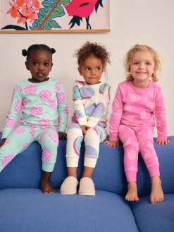 Best Next - Lot de 3 pyjamas Snuggle (9mois-12ans) Sourire rose/vert