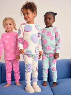Best Next - Lot de 3 pyjamas Snuggle (9mois-12ans) Sourire rose/vert