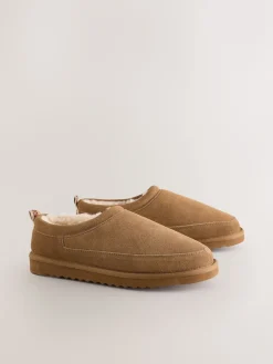 Online Next Taupe (Taupe) - Chaussons doublés en daim Signature avec fausse fourrure