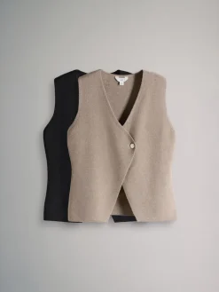 Hot The Set lot de 2 gilets côtelés en maille dorées à boutons