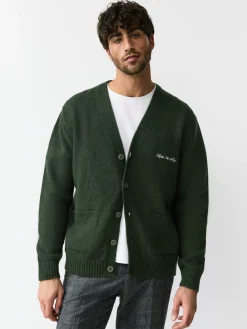 Best Next Vert - Cardigan Coupe classique à motif Poitrine Brodé