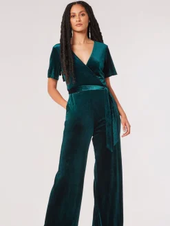 Apricot Vert - Combinaison en velours à manches ange|Femme Combi-Pantalons Et Combishorts