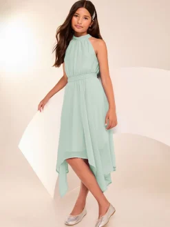 Discount Lipsy Vert - Ourlet mouchoir Halter Occasion Robe (7-16ans)