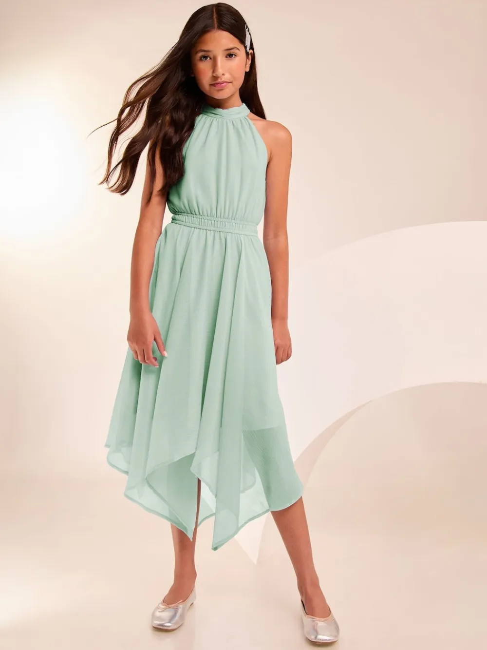 Discount Lipsy Vert - Ourlet mouchoir Halter Occasion Robe (7-16ans)