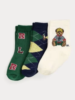 New Polo Ralph Lauren Vert - Lot de 3 paires de chaussettes Bébé Bear à Imprimé graphique Col rond