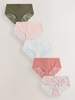 Online Next - No VPL Lace Back Briefs 5 Pack vert