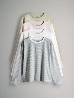 Outlet The Set - lot de 4 t-shirts décontractés à manches longues 100% coton Vert clair/Rose/Blanc/Rayure