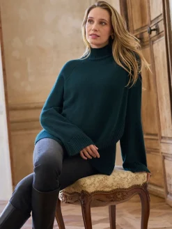 Clearance Seraphine vert foncé - Pull de grossesse et d’allaitement à col roulé en cachemire mélangé haut de gamme