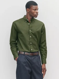 Best Next - Slim Fit (Slim Fit) - Chemise Oxford à manches longues vert foncé