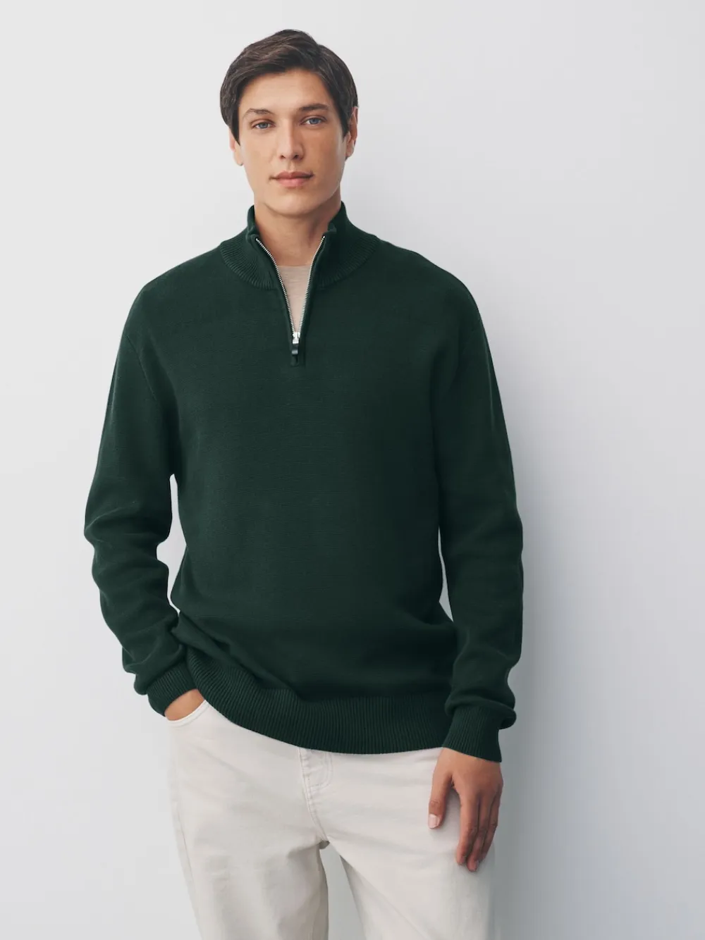 Best Next - Uni - Pull N.Premium Coupe classique 100% Coton Premium à fermeture éclair vert foncé