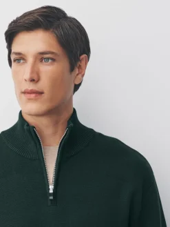 Best Next - Uni - Pull N.Premium Coupe classique 100% Coton Premium à fermeture éclair vert foncé