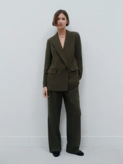 Sale Next Vert kaki - Pantalons à taille élastique à jambe large hachurée