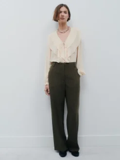 Sale Next Vert kaki - Pantalons à taille élastique à jambe large hachurée