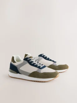Sale Next Vert/Blanc - Baskets avec bordure en daim