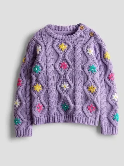 Discount Jojo Maman Bébé Violet lilas - Pull brodé en maille épaisse