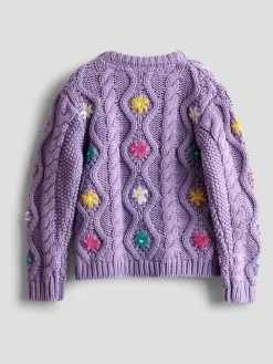 Discount Jojo Maman Bébé Violet lilas - Pull brodé en maille épaisse