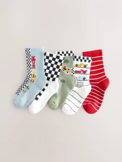 Best Next Voitures de course rouge/blanc - Semelle intérieure coussinée Chaussettes côtelées en coton riche 5 Pack